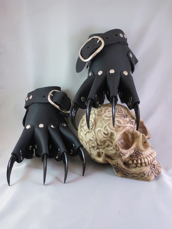 Black Leather Gothic Steampunk Claw Gauntlets / Gloves