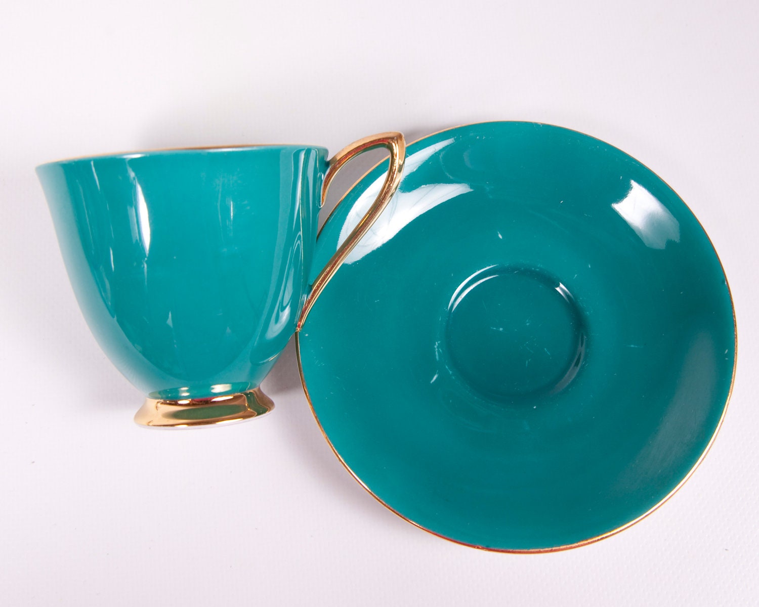 Vintage Royal Albert Footed Teacup Teal and Gold Bone China England Gaiety