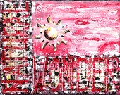 Natural Wonder Assemblage, Mixed Media, Acrylic Art, Original, Sun Painting, Pink, Pallet Knife Art