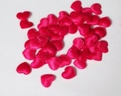 25 Small Fushia Satin Hearts Padded Appliques Embellishment
