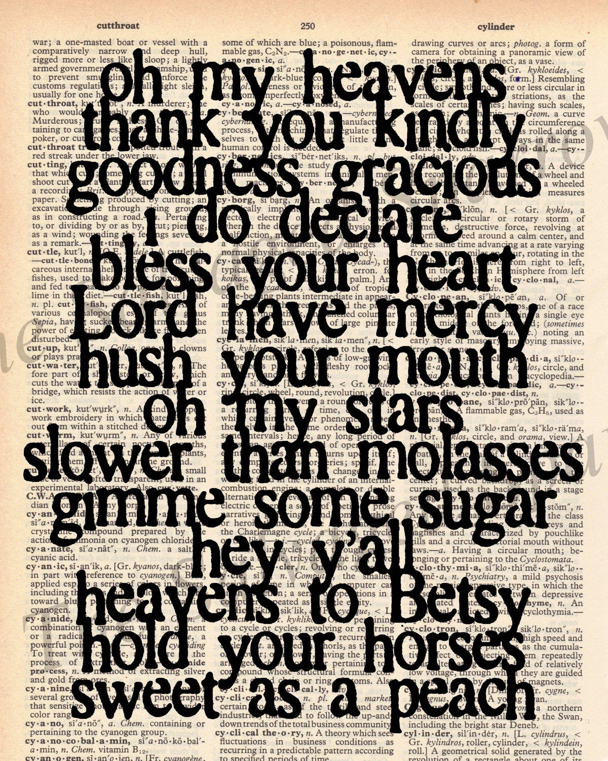 Vintage Dictionary Southern Sayings Print - oh my heavens