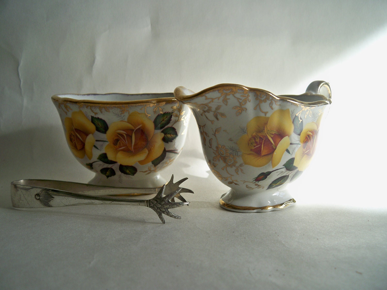 Vintage Sugar and Cream gift set Yellow Rose Old Foley