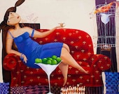 Canvas prints from original artists fine art paintings - 30 x 40" Afternoon tea - abstract figurative fine art modern stretched canvas print
