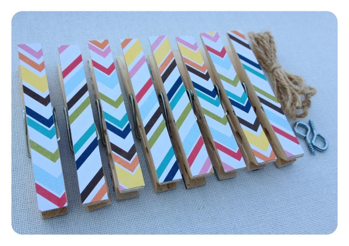 Clothespin Clothesline Photo Hanging Kit Colorful Stripes Chevron - owlpaperscissors