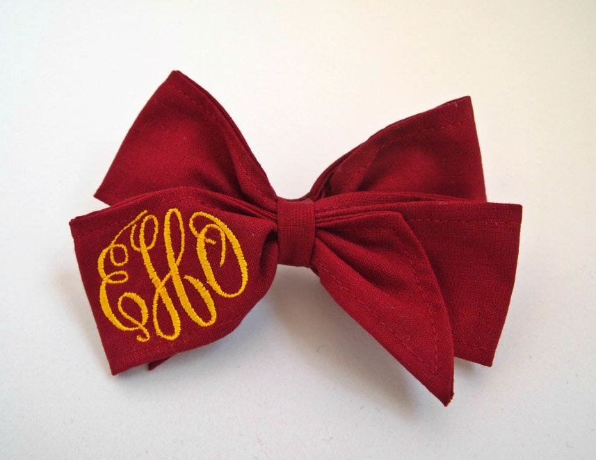 Maroon Monogrammed Hair Bow