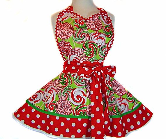 Exclusive "Peppermint Twist" Christmas Apron Pinup Diner-Only from Tie Me Up Aprons