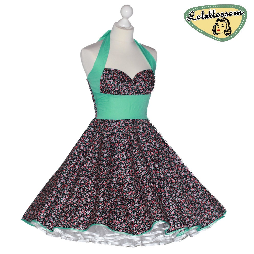 50's vintage dress full skirt in mint green with flowers perfect for a petticoat Tailor Made