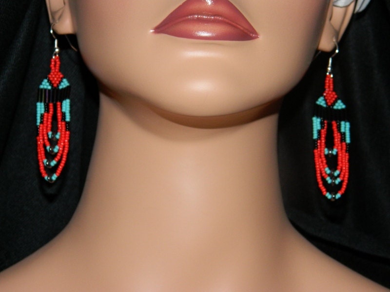 NEW  Native American "FancyFireDancer" Loop Beaded Earrings