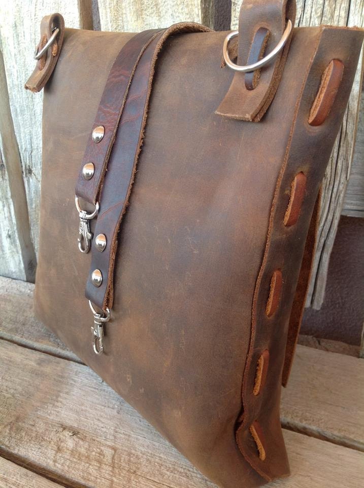 Western Chocolate Brown Messenger Bag with Cowgirl Concho Leather Rose