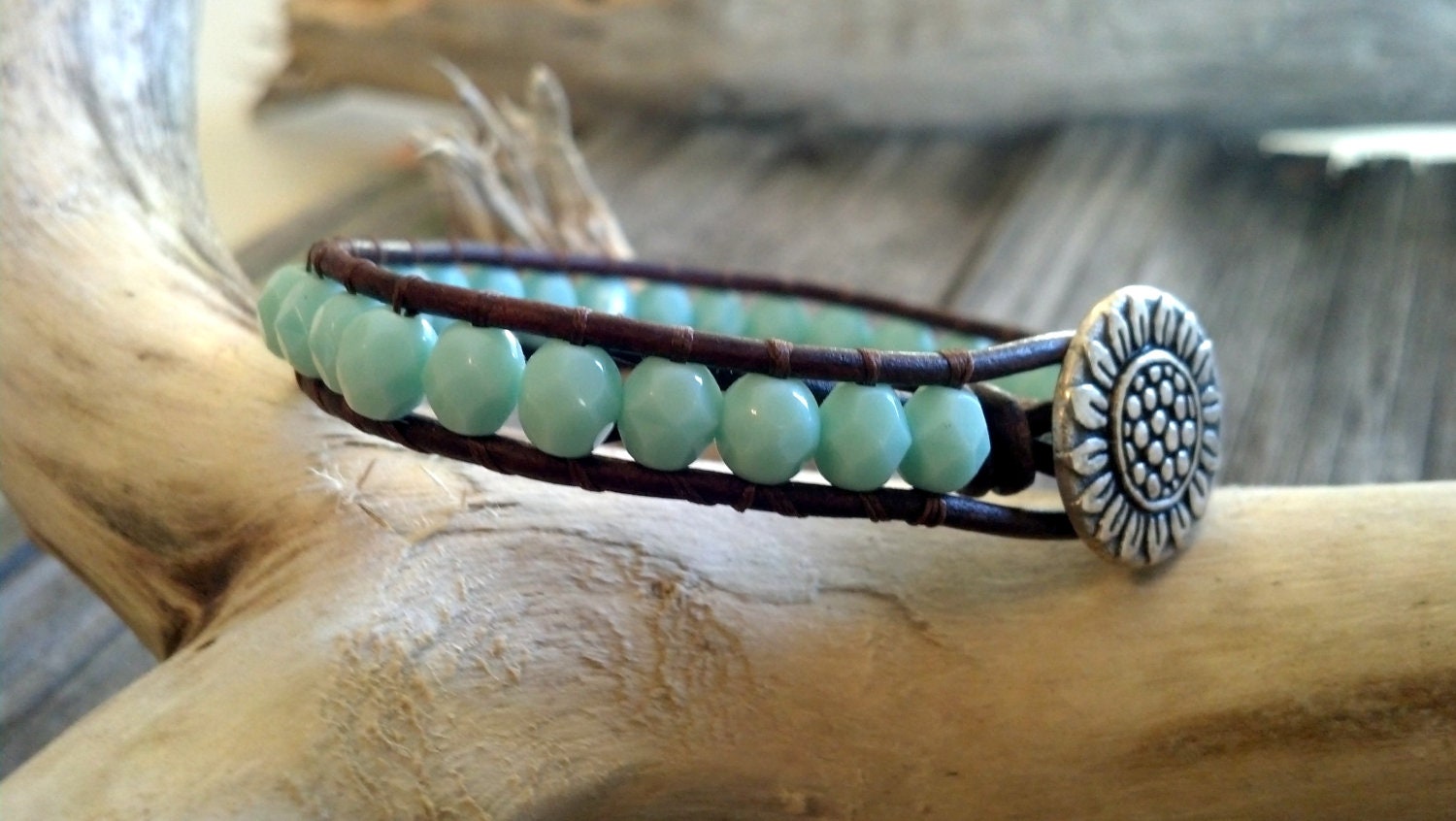Leather Wrap Turquoise Bracelet, Southwestern Chic, Boho
