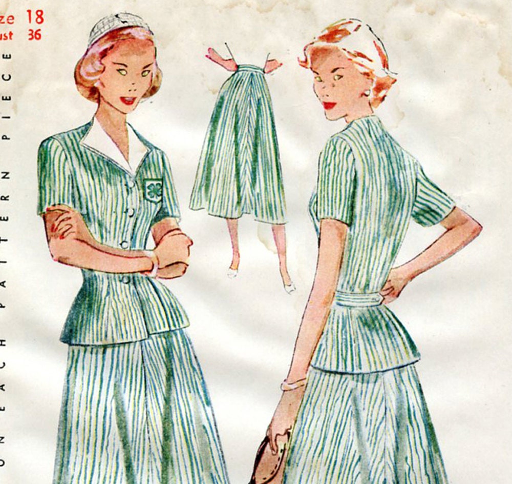 Vintage 1950s Sewing Patten Simplicity 3085 - Official 4-H Club Suit-Dress - Complete and Uncut - New Old Stock