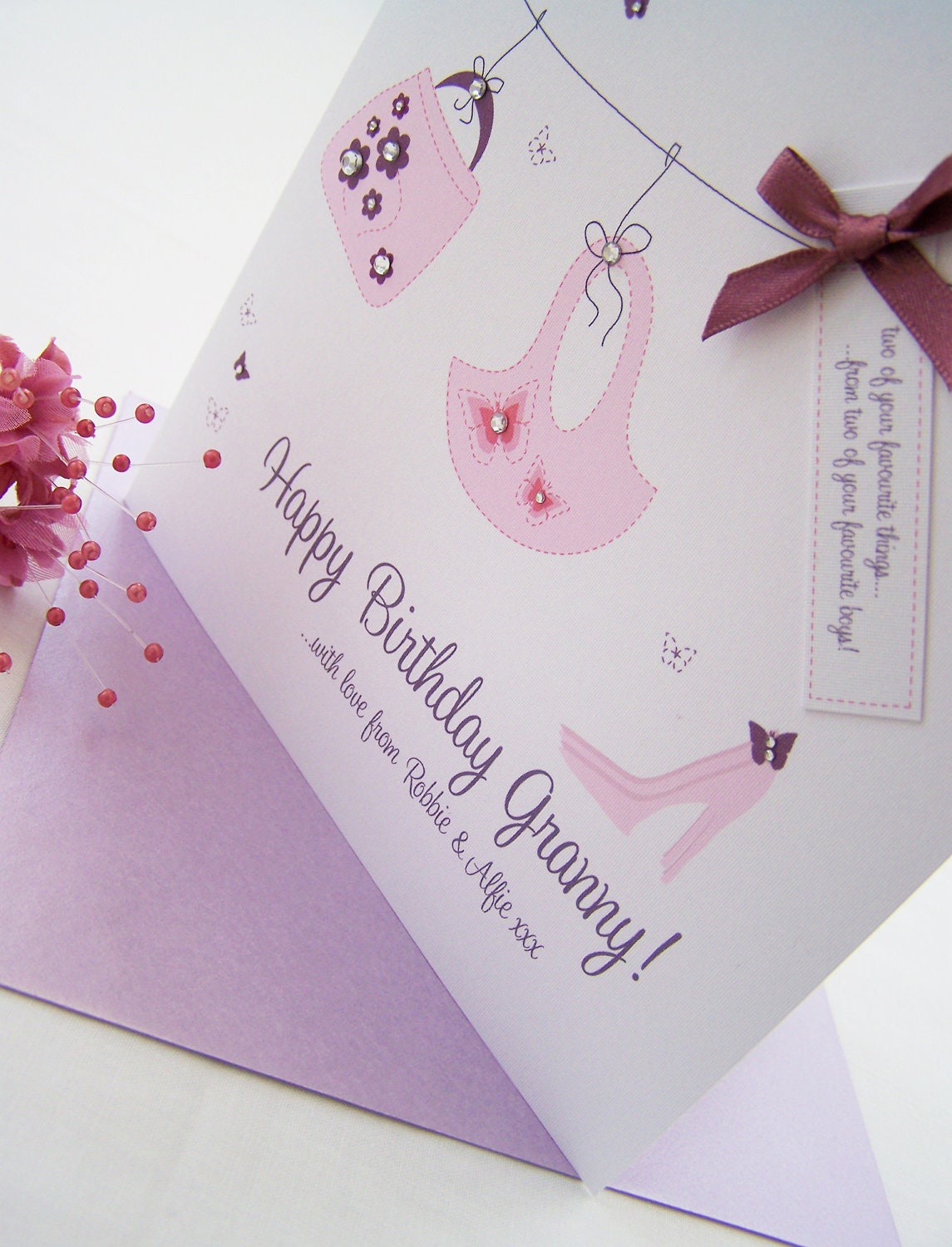 Handbags and shoes... Gorgeous handmade and personalised birthday card.