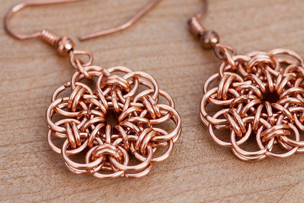 Copper Chainmail Helmflower Earrings