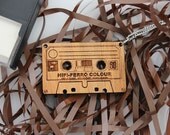 Wood laser cut pendant necklace Retro cassette tape on stainless steel chain