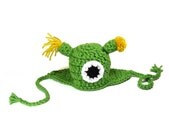 Baby Monster Hat, One Eyed Alien Newborn Earflap Beanie