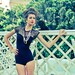 New black leotard with a floral mesh