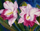 Tropical Flower Painting Magenta Orchids Original Watercolor 4x6 Janet Zeh