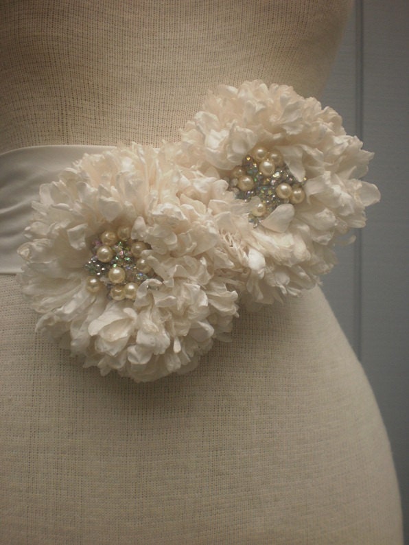wedding  Bridal Sash With two  Unique Design Flowers