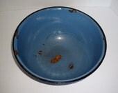 Vintage Blue Enamelware Bowl Chippy Rusty Shabby Chic