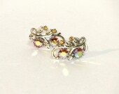 Gold Coro Rhinestone Earrings, Rhinestones, Topaz, Orange, Gold, Floral, Gift for Her