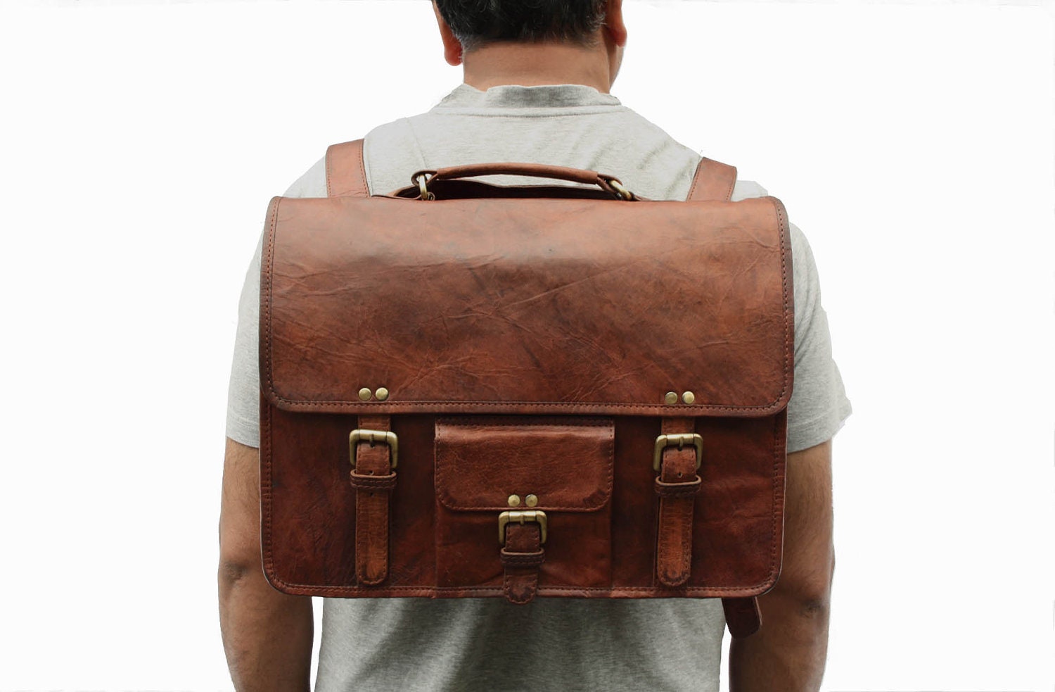 Leather Backpack / Messenger Bag / Satchel / Briefcase - Vintage Retro Looking