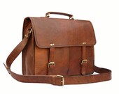 Handmade15 inch Twin Pocket Leather Messenger Bag / Satchel / Laptop Bag / MacBook Bag / Shoulder Bag - Vintage Retro Look