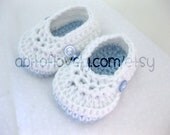 Baby Boy Christening Shoes / Slippers / Booties - Light Blue & White - YOUR choice size - (newborn - 12 months) - photo prop - children