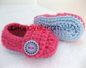 Spring Baby Girl Infant Shoes / Booties - Blue & Pink, Multi Button - YOUR choice size - (newborn - 12 months) - photo prop - children