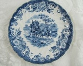 Coaching Scenes- Johnson Bros Ironstone Hunting Country- Vintage Teacup and Saucer- Blue and White- Made in England