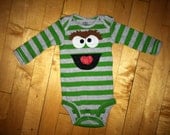 Striped Oscar the Grouch Onesie --- Sesame Street --- Handmade with Love