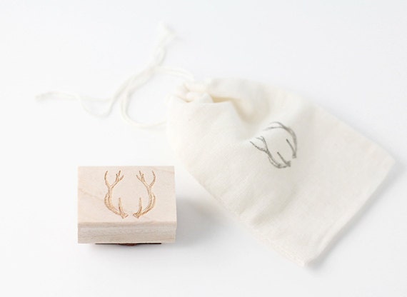 Antler stamp, woodland rubber stamp, rustic stamp