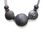 Futuristic Statement Necklace, Big Chunky Contemporary Elegant Designers Jewelry, Adjustable, Titanium Gray, Slate Blue