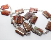 27 inch Jasper and pewter flower necklace