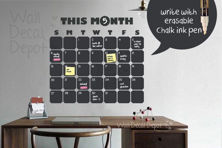 Daily Chalkboard Decal Wall Calendar Memo-  Words Wall Decal Wall Sticker