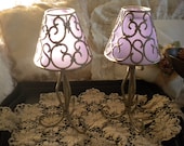 Beautiful Lavender Glass Candle Holders, Shabby chic,French,Primitive,Countrty,Eclectic