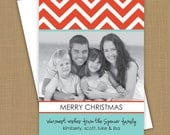 Photo Christmas Card- Merry Christmas. Modern Coral Chevron