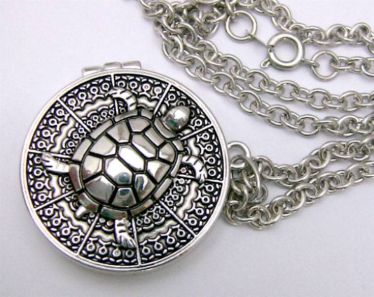 Turtle Jewelry, Silver Turtle Locket, Antique Silver Locket, Photo Locket, Silver Chain, Magnetic Locket - Limited Edition Sea Turtle