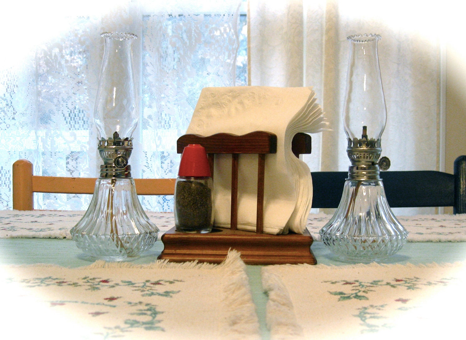 Vintage 9" Clear Glass Lamp Light Farms Hurricane Oil Lamps