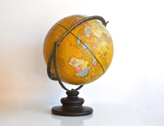 Yellow Cram's Imperial World Globe - Dual Axis - 1940's/50's Vintage - Rare Color