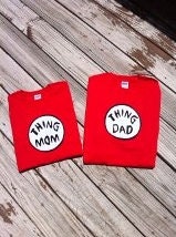 Dr.Seuss Thing Mom & Thing Dad shirt set. Hand cut applique. White, red, turquoise shirts. Custom boutique clothing . By EverythingSorella