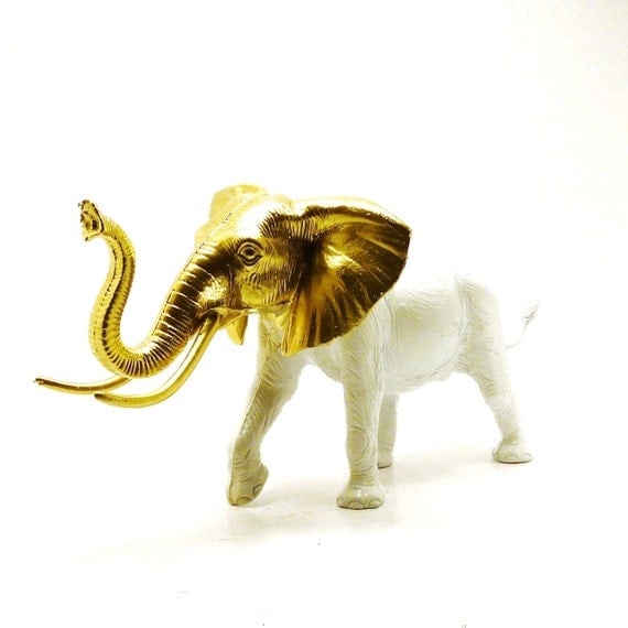 white elephant figurine, gold, upcycled, chic home decor  //  elephants, bohemian, india, altered toy, mod housewares, african, tribal