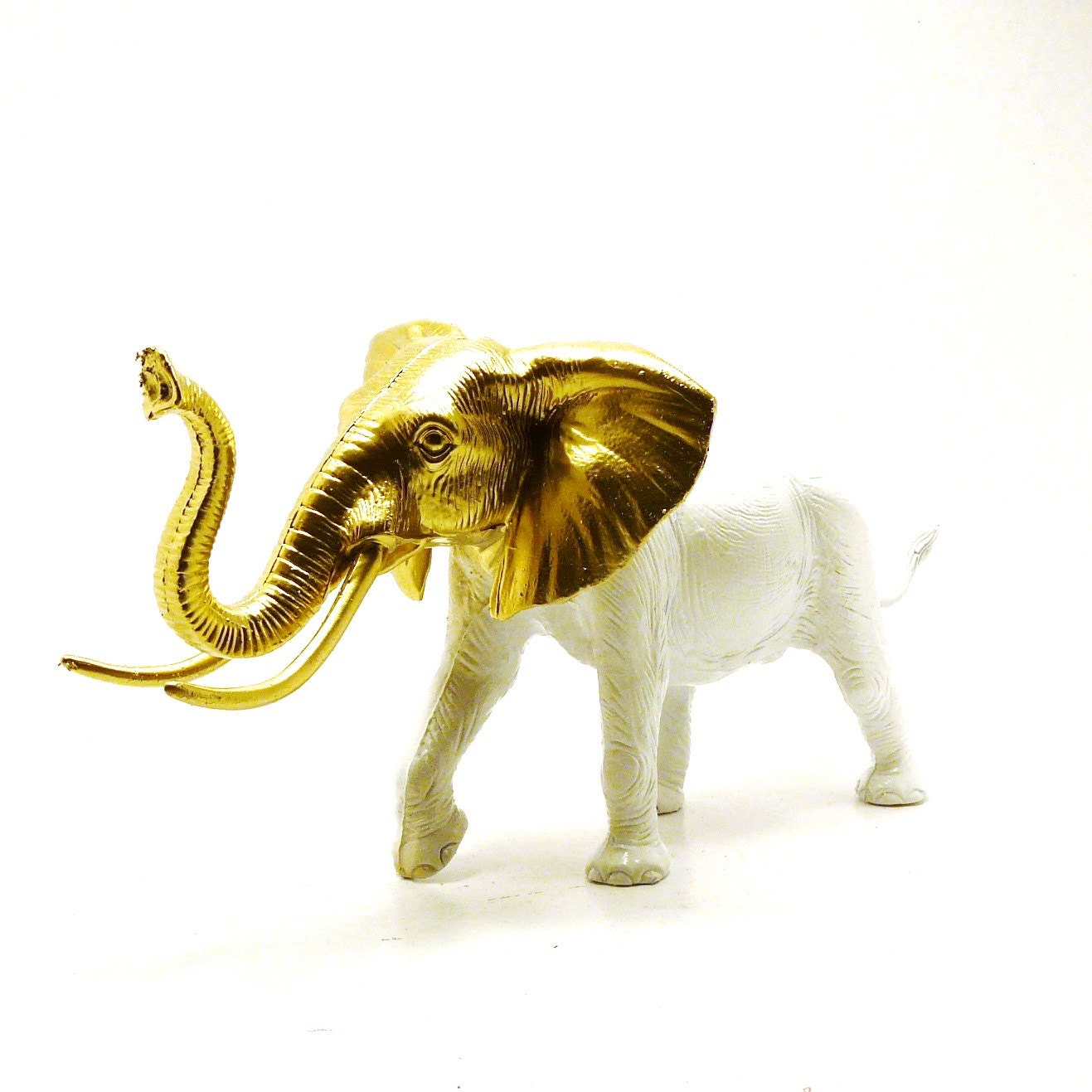 white elephant figurine, gold, upcycled, chic home decor  //  elephants, bohemian, india, altered toy, mod housewares, african, tribal
