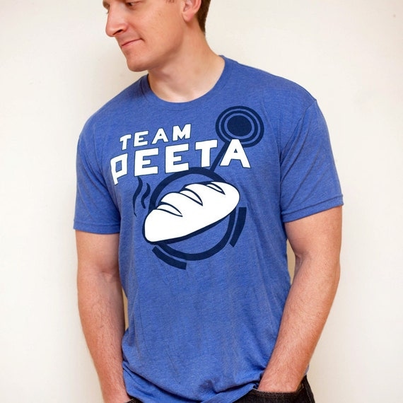 Unisex Hunger Games Team Peeta T-Shirt with Bread Graphic, Blue