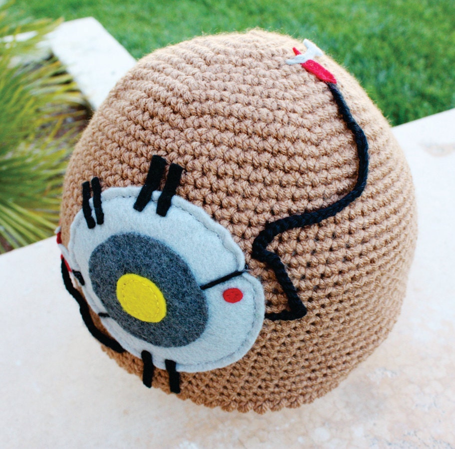 Glados Potato Inspired Beanie Hat: Portal 2 -ish Aperture Science Video Gamer Handmade Crochet Beanie Hat