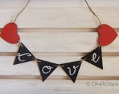 CHALKBOARD BANNER Sign Wedding Bunting Garland Love Banner Wedding Decoration Valentines Photo Prop Set of 6 Chalkboard Signs