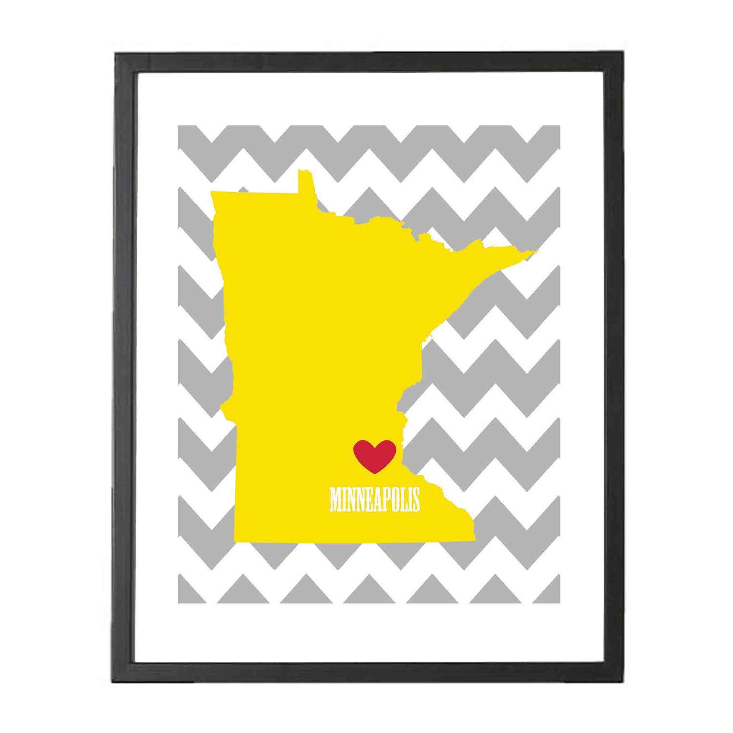State Love Map - Fine Art Print - 8"x10" - Minneapolis, MN - I love Minnesota