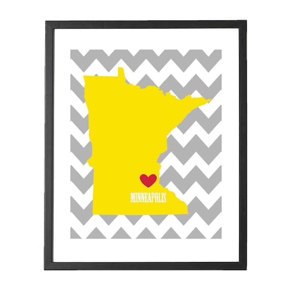 State Love Map - Fine Art Print - 8"x10" - Minneapolis, MN - I love Minnesota