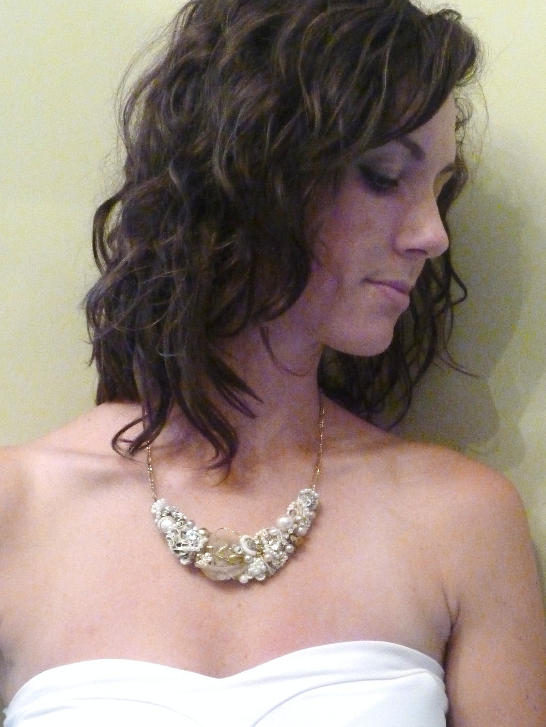 Vintage inspired bib necklace- Antique jewelry - Bridal statement necklace- vintage wedding accessories - wedding statement bib