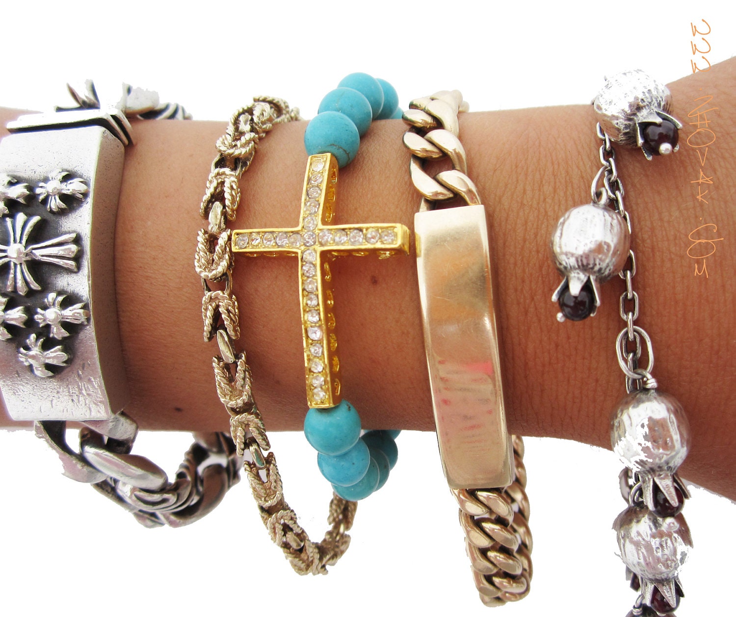 Sideways Turquoise Gold Diamond Cross Bracelet
