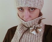 SALE 20% OFF Scarf, Cowl, Hat, Brooch, Necklace Hand Knitted Felted Accessories, Winter Fashion, Unique Gift, Set of 4, Circular scarf